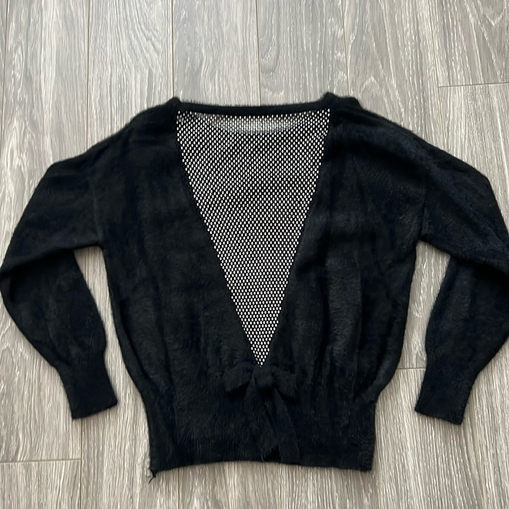 One of a kind beautiful sweater with rhinestones on see through back. Size XS/S